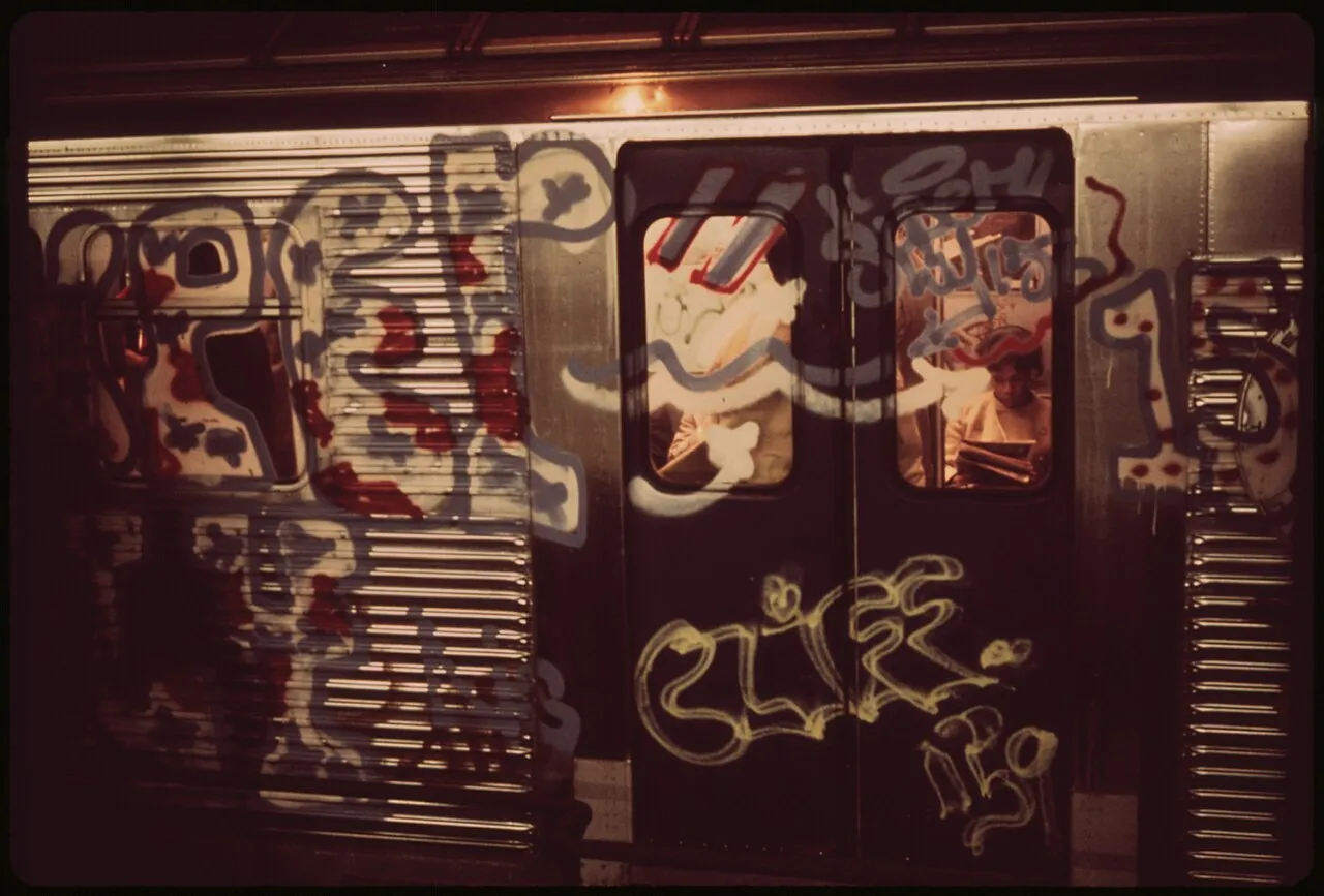 Portes d’une rame de métro new-yorkais couvertes de tags et de lettrages à la bombe